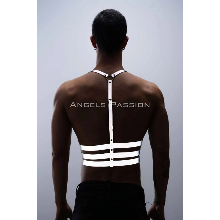 Reflektörlü (Karanlıkta Parlayan) Erkek Göğüs Harness, Parti Aksesuar, Clubwear - APFTM17