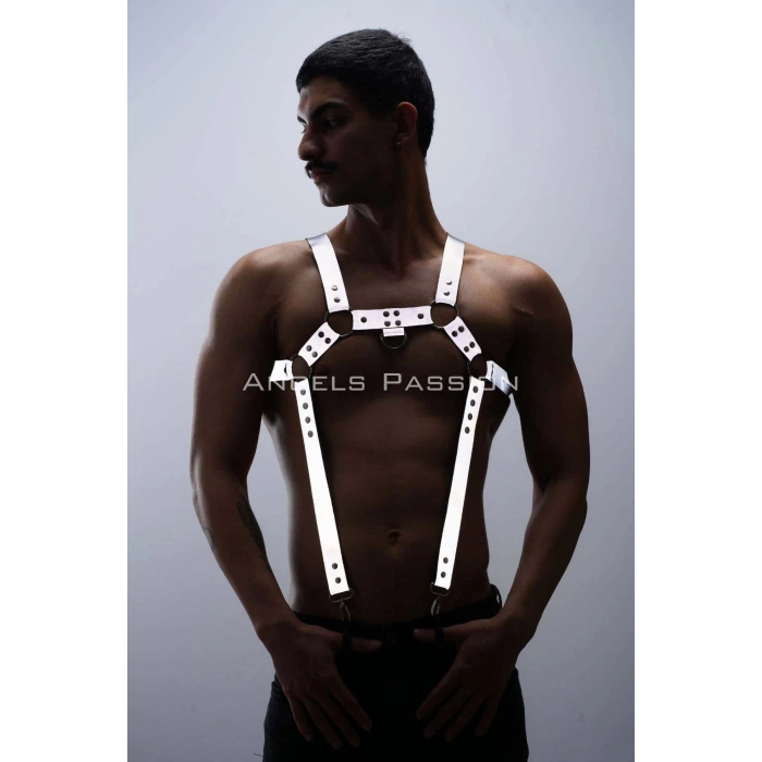 Reflektörlü (Karanlıkta Parlayan) Erkek Göğüs Harness, Reflektörlü Pantolon Askısı, Clubwear - APFTM23