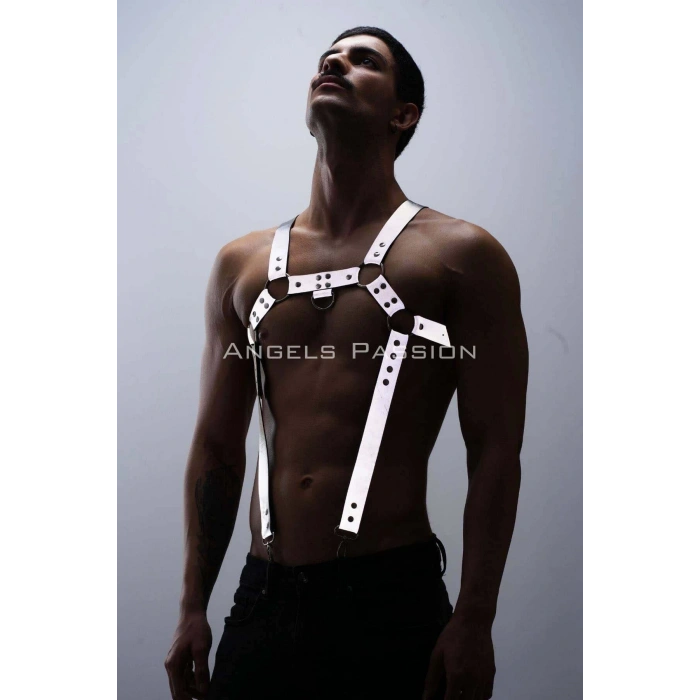 Reflektörlü (Karanlıkta Parlayan) Erkek Göğüs Harness, Reflektörlü Pantolon Askısı, Clubwear - APFTM23