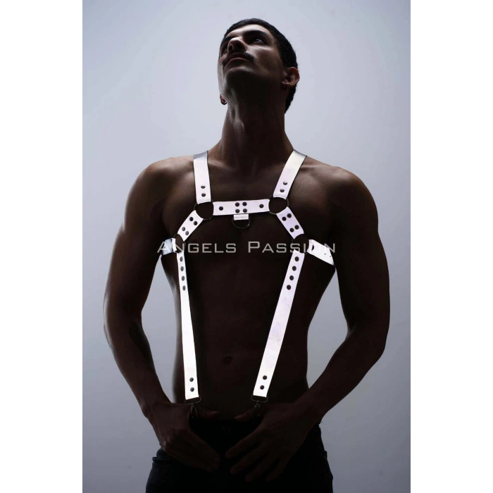 Reflektörlü (Karanlıkta Parlayan) Erkek Göğüs Harness, Reflektörlü Pantolon Askısı, Clubwear - APFTM23