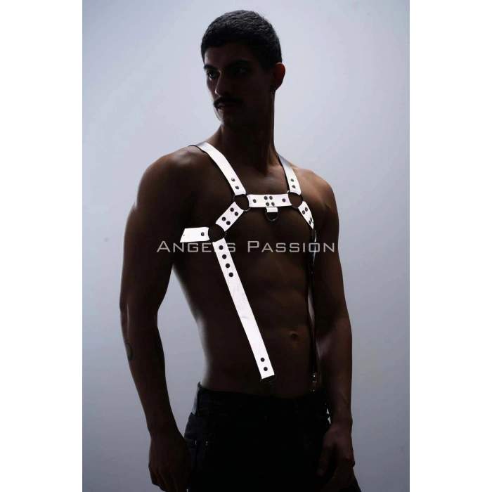 Reflektörlü (Karanlıkta Parlayan) Erkek Göğüs Harness, Reflektörlü Pantolon Askısı, Clubwear - APFTM23