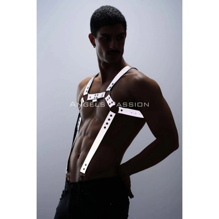 Reflektörlü (Karanlıkta Parlayan) Erkek Göğüs Harness, Reflektörlü Pantolon Askısı, Clubwear - APFTM23