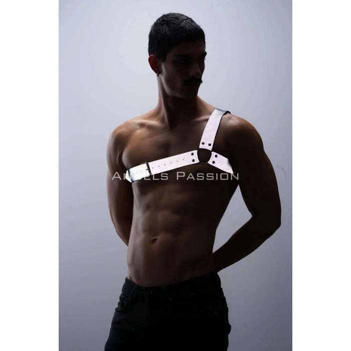 Reflektörlü (Karanlıkta Parlayan) Tek Omuz Erkek Göğüs Harness, Clubwear - APFTM32