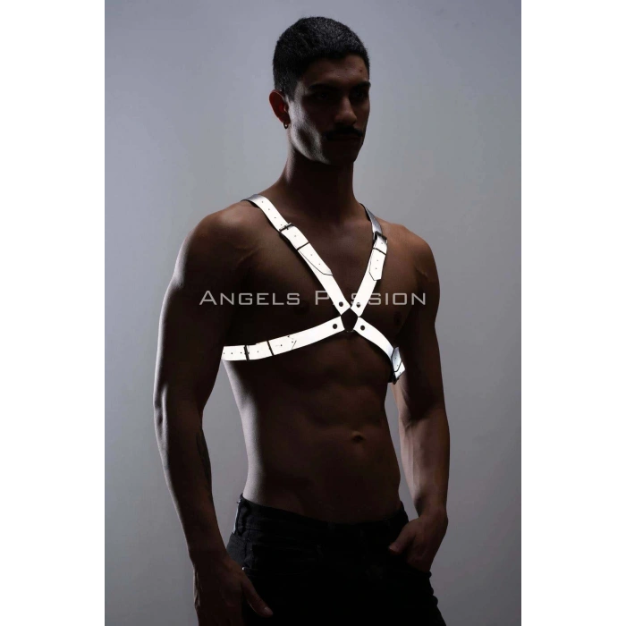 Reflektörlü (Karanlıkta Yansıyan) Erkek Göğüs Harness, Erkek Parti Giyim - APFTM43