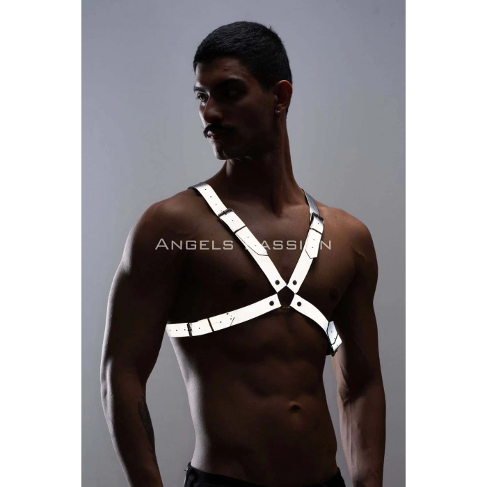 Reflektörlü (Karanlıkta Yansıyan) Erkek Göğüs Harness, Erkek Parti Giyim - APFTM43