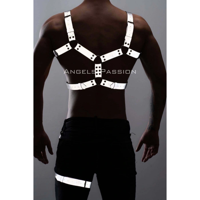Reflektörlü - Karanlıkta Yansıyan Erkek Göğüs ve Bacak Harness Takım - APFTM199