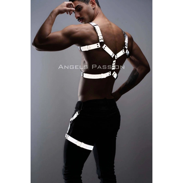 Reflektörlü - Karanlıkta Yansıyan Erkek Göğüs ve Bacak Harness Takım - APFTM199