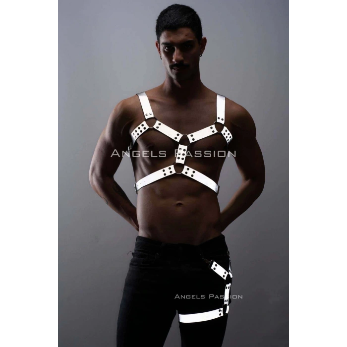 Reflektörlü - Karanlıkta Yansıyan Erkek Göğüs ve Bacak Harness Takım - APFTM199
