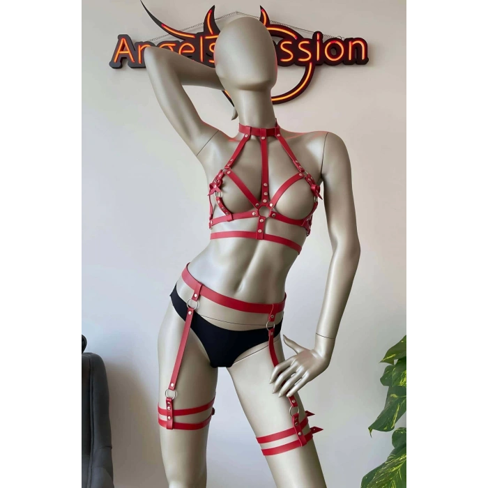 Seksi Kırmızı Deri Fantazi Giyim - APFT526