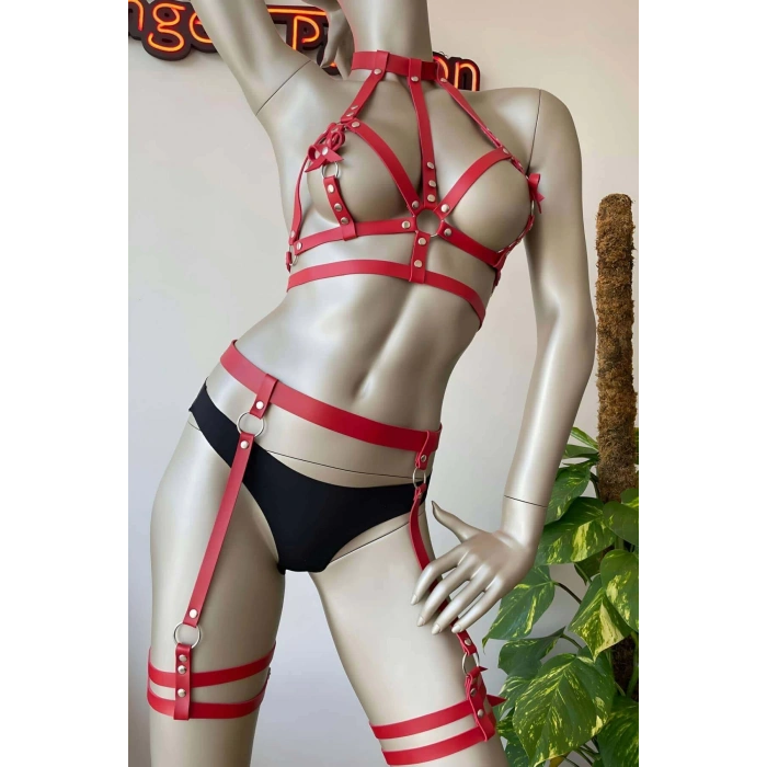 Seksi Kırmızı Deri Fantazi Giyim - APFT526