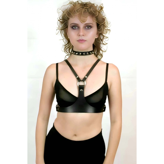 Şık Deri Göğüs Kemer Ve Çivili Tasma - APFT1299