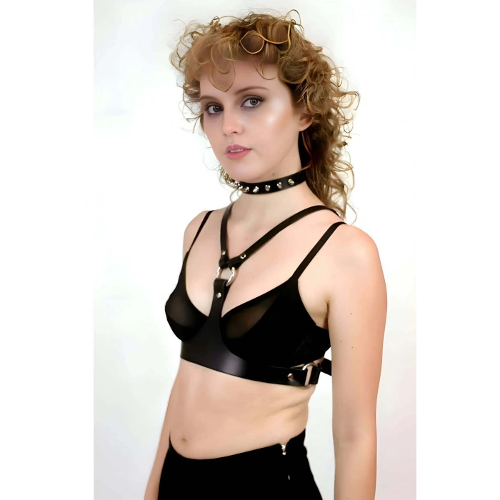 Şık Deri Göğüs Kemer Ve Çivili Tasma - APFT1299