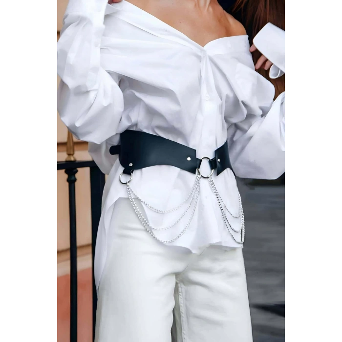 Şık Deri Zincirli Kemer, Elbise Kemeri, Zincirli Tarz Gömlek Kemeri - APFT1121