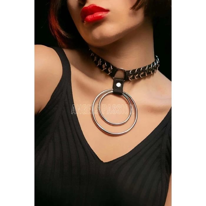 Şık Elastik Choker - Halka Detaylı Lastik Kolye - Şık Lastik Choker Harness - APFT576