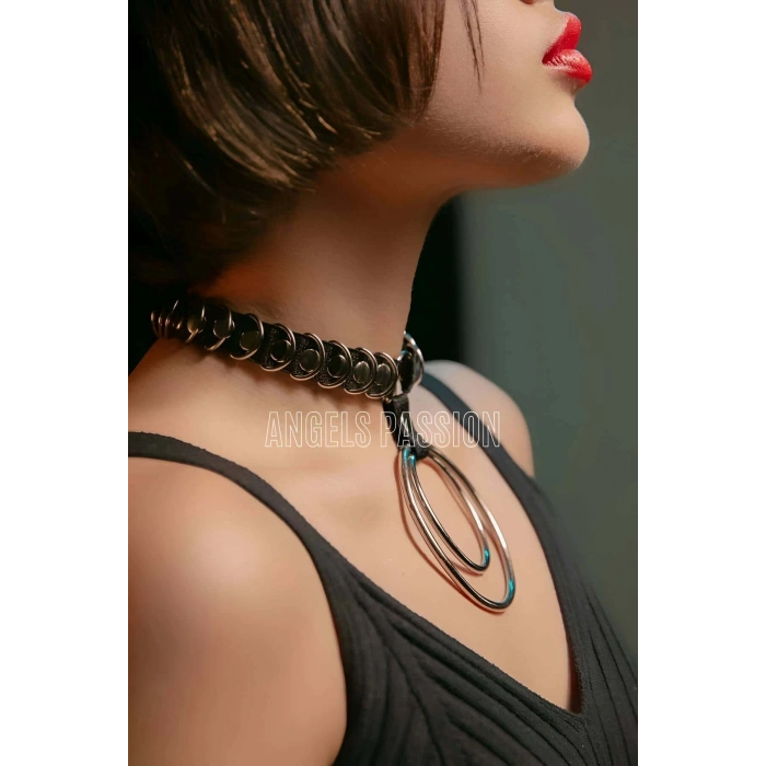 Şık Elastik Choker - Halka Detaylı Lastik Kolye - Şık Lastik Choker Harness - APFT576