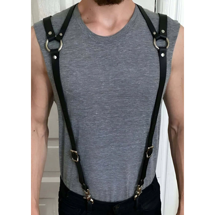 Sırt Detaylı Erkek Deri Fantazi Giyim - APFTM10