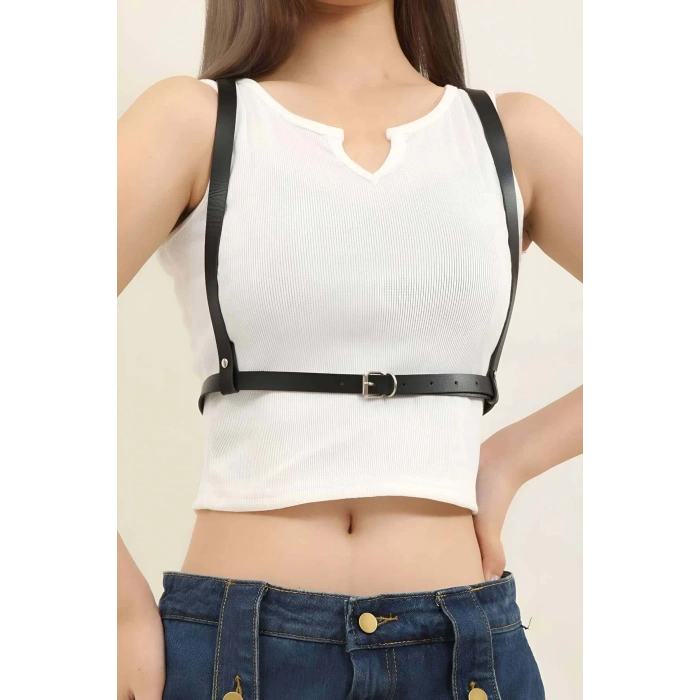 Sırtı Halka Detaylı Şık Deri Harness - APFT800