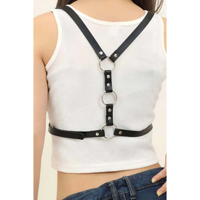 Sırtı Halka Detaylı Şık Deri Harness - APFT800