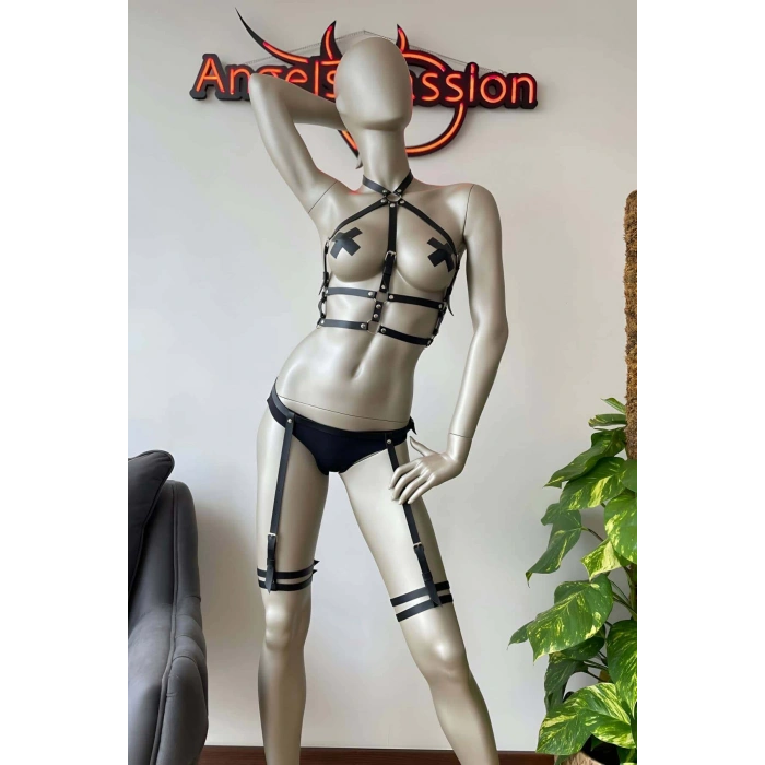 Siyah Ayarlanabilir Deri Jartiyer Takım - APFT257