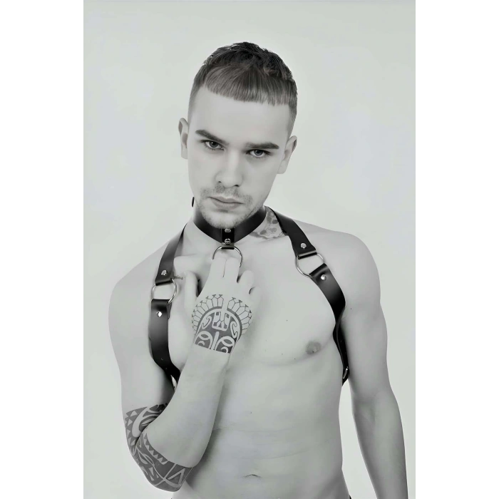 Tasmalı Seksi Deri Erkek Harness - APFTM35