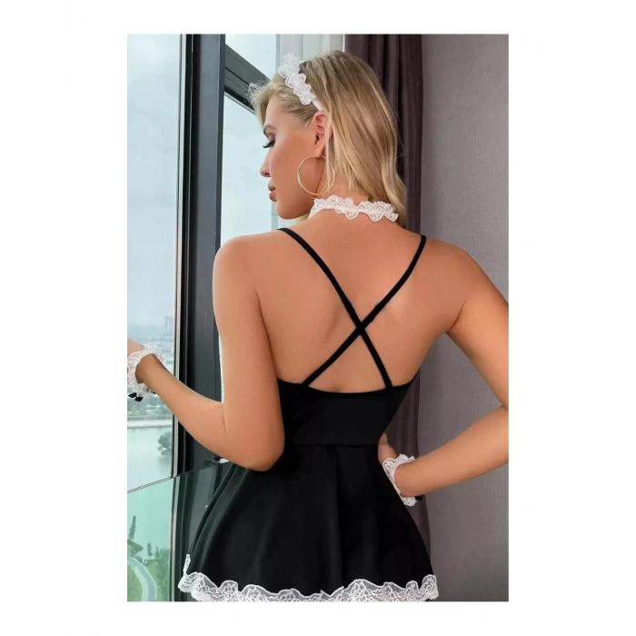 Tegan Fantazi Seksi Fiyonklu Tüllü Dantelli Hizmetçi Babydol Gecelik TG279236