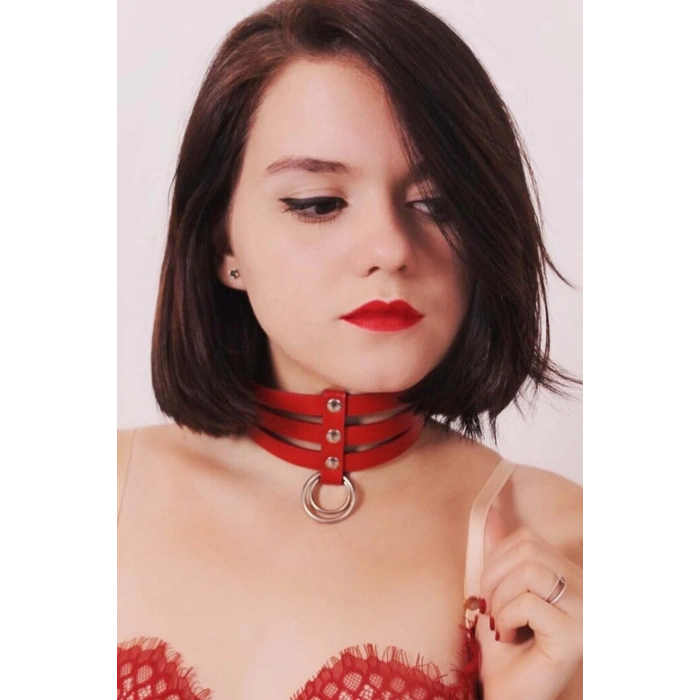 Üçlü İnce Şerit Halka Detaylı Deri Choker - APFT676