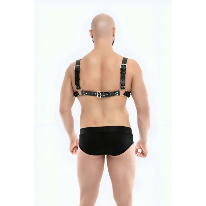 Zincir Detaylı Şık Erkek Deri Bulldog Göğüs Harness - APFTM109