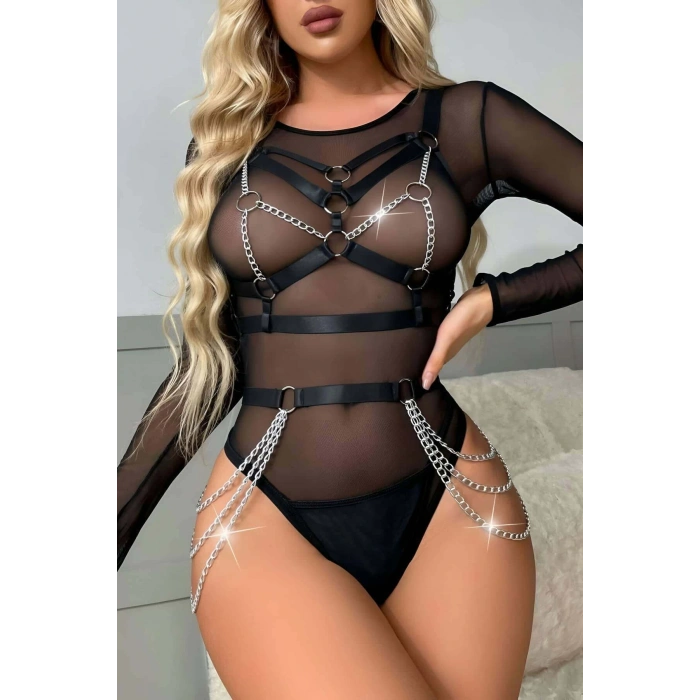 Zincir Detaylı Şık Kemer Büstiyer Takım - APFT795