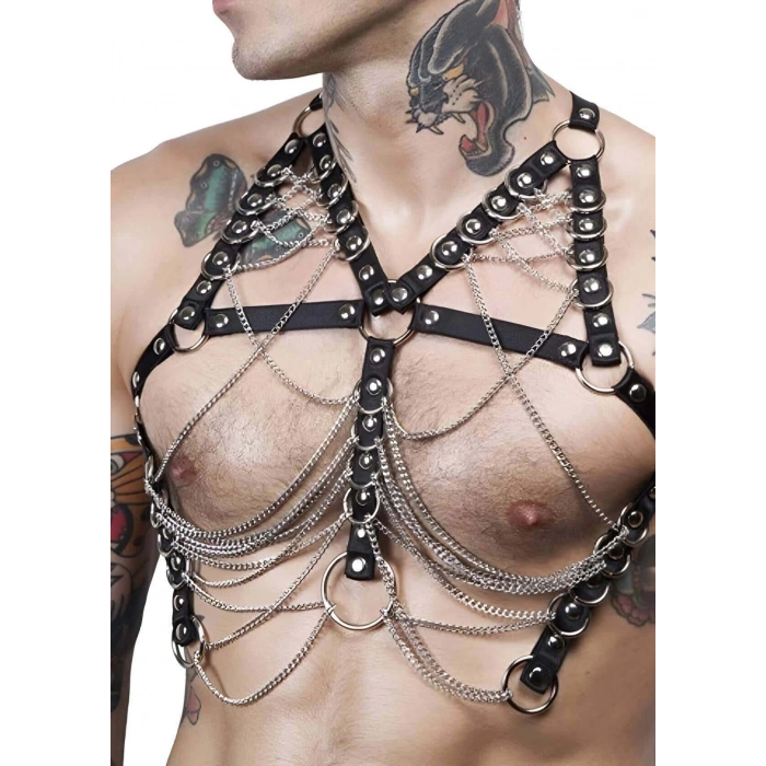 Zincir ve  Lastik Detaylı Seksi Erkek Erkek Fantazi Giyim - APFTM58