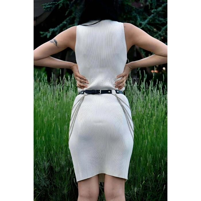 Zincirli Ayarlanabilir Şık Deri Kemer, Zincirli Elbise Kemeri - APFT729