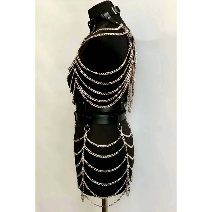 Zincirli Crop ve Etek Harness Alt Üst Takım, Festival Sahne Giysileri - APFT1006