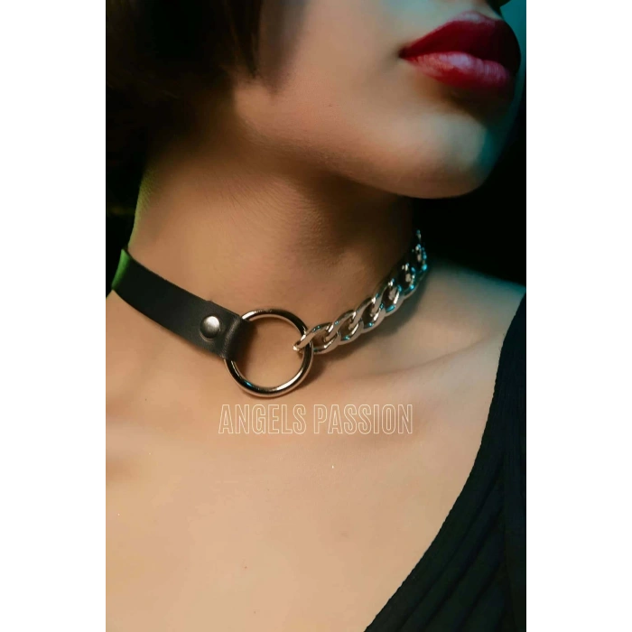 Zincirli Deri Choker, Zincir Detaylı Seksi Choker - APFT590