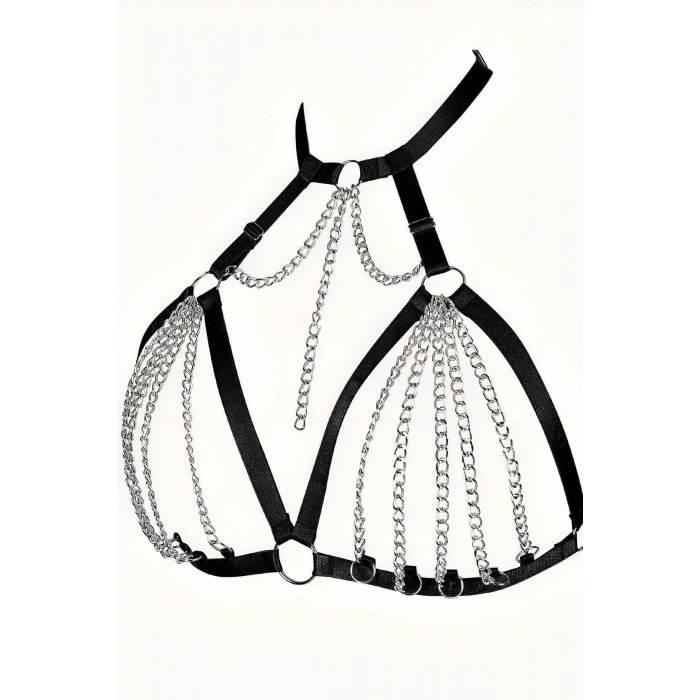 Zincirli Lastik Seksi Göğüs Harness - APFT805