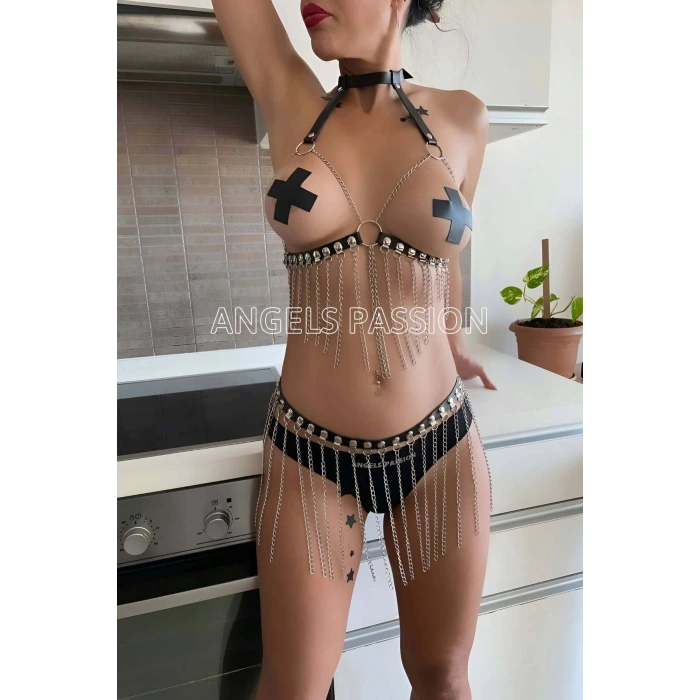 Zincirli Seksi Harness Takım, Zincirli Etek - APFT504