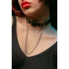 Deri Choker, Deri Tasma, Zincirli Deri Kolye, Halkalı Deri Kolye - APFT588