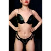 Deri Seksi Sütyen Takım, Deri Fantezi İç Giyim, Zincir Detaylı Sütyen Harness Takım - APFT1223