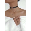 Halka Detaylı Şık Deri Choker - APFT35