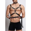 Kırbaç ve Çivili Choker Detaylı Erkek Fantazi Giyim, Deri Erkek Harness Takım - APFTM102