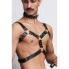 Kırbaç ve Çivili Choker Detaylı Erkek Fantazi Giyim, Deri Erkek Harness Takım - APFTM102