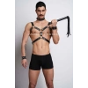 Kırbaç ve Çivili Choker Detaylı Erkek Fantazi Giyim, Deri Erkek Harness Takım - APFTM102