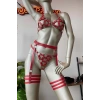 Kırmızı Deri Bdsm Fantazi Jartiyer Takım