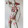 Kırmızı Seksi Elastik Jartiyer Harness Takım