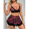 Tegan Fantezi Seksi Dantelli Ekose Sütyen Mini Etek Takım TG2710128