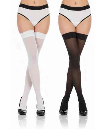 2li Siyah Beyaz Dantelsiz 20 Denye Dizüstü Jartiyer Çorabı