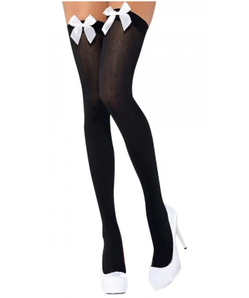 Beyaz Fiyonklu Siyah Jartiyer Çorabı TM1196