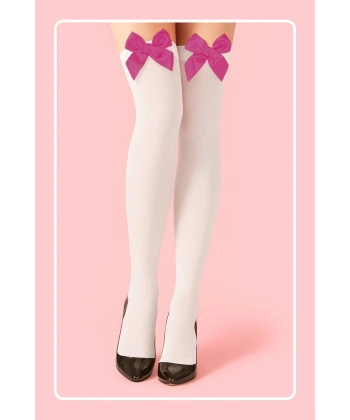 Fuşya Fiyonklu Beyaz Jartiyer Çorabı TM1379