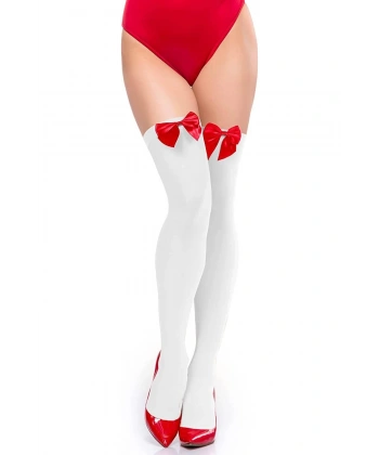 Kırmızı Fiyonklu Beyaz Jartiyer Çorabı TM1147