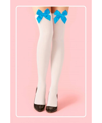 Mavi Fiyonklu Beyaz Jartiyer Çorabı TM1381