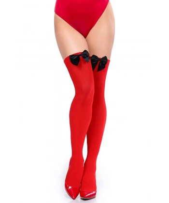 Siyah Fiyonklu Kırmızı Jartiyer Çorabı TM1213