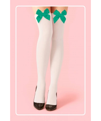 Yeşil Fiyonklu Beyaz Jartiyer Çorabı TM1380